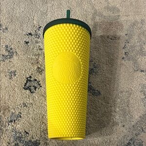 Starbucks Textured Yellow Tumbler with Dark Green Lid